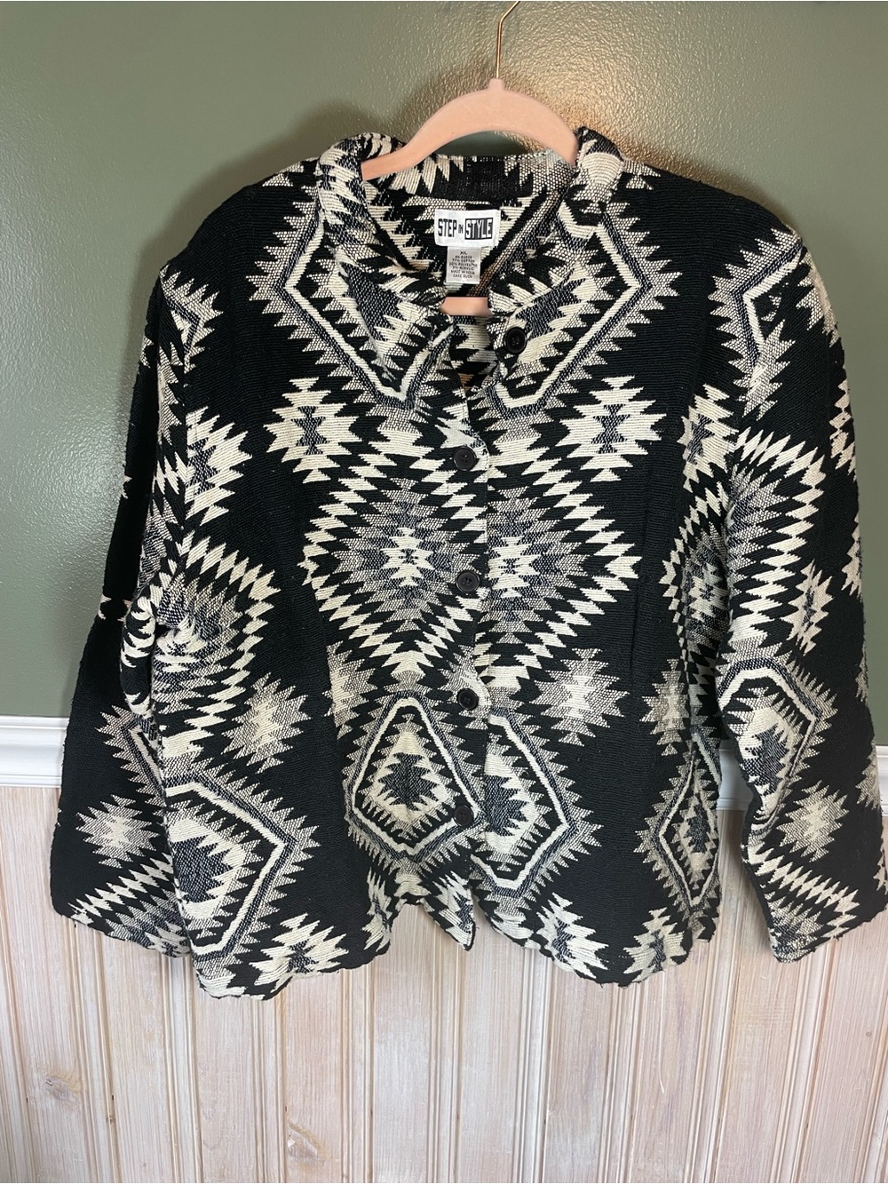 Step N Style Black & White Aztec Southwestern Tapestry Jacket